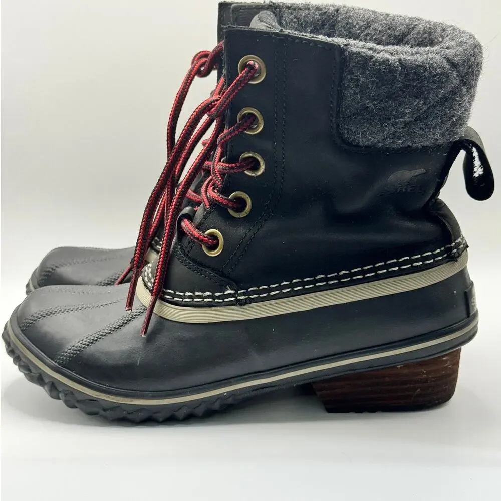 Sorel Slimpack II Lace Boots‎ Women 6 Black Kettle Waterproof Duck NL2348